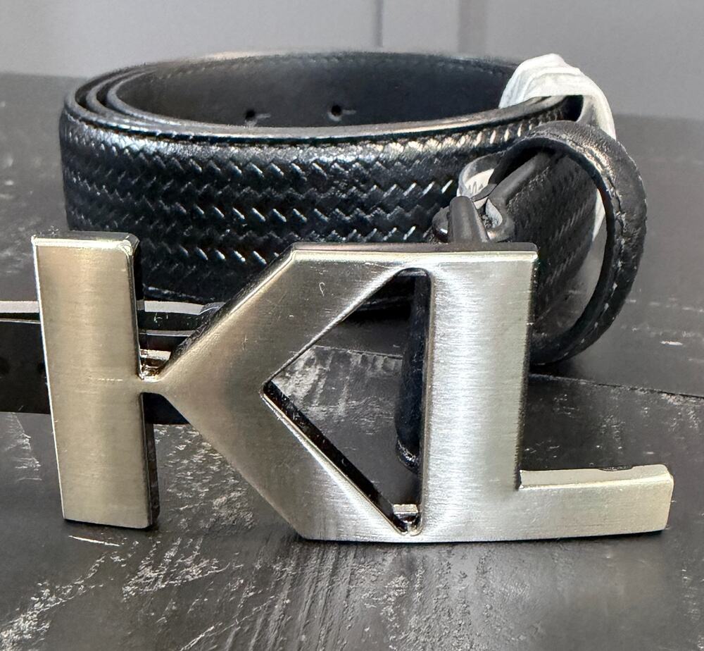 Karl Lagerfeld Genuine Leather Black Textured Belt NWT